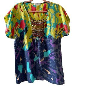 Tibi New York 100% Silk Blouse Multicolor Sequins Beaded Top Sz S Women’s